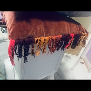 UO red velvet throw pillow with fringe